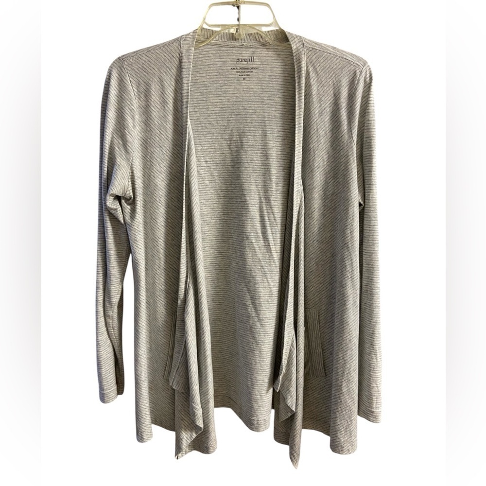 J Jill Pure Jill cascading cardigan  striped heather grey pima cotton XS/S